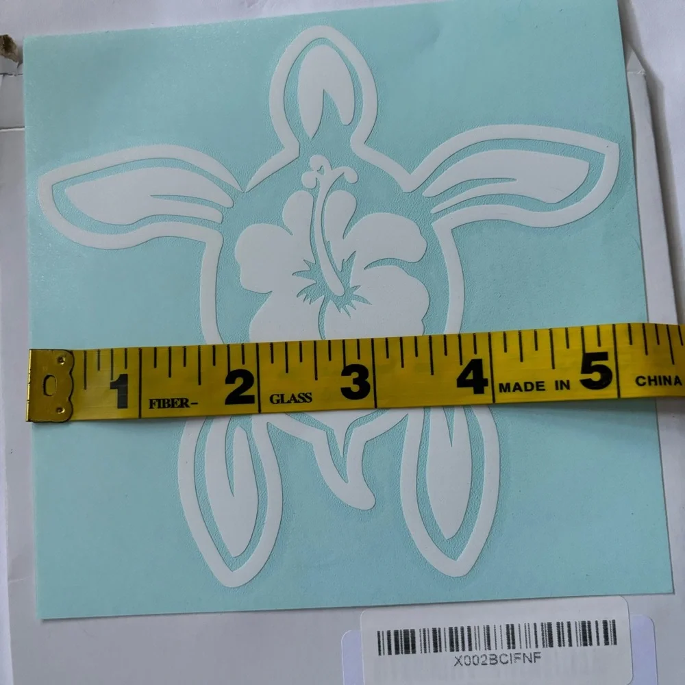 Turtle Hibiscus Decal Sticker - White on Blue, Premium Quality White Vinyl new